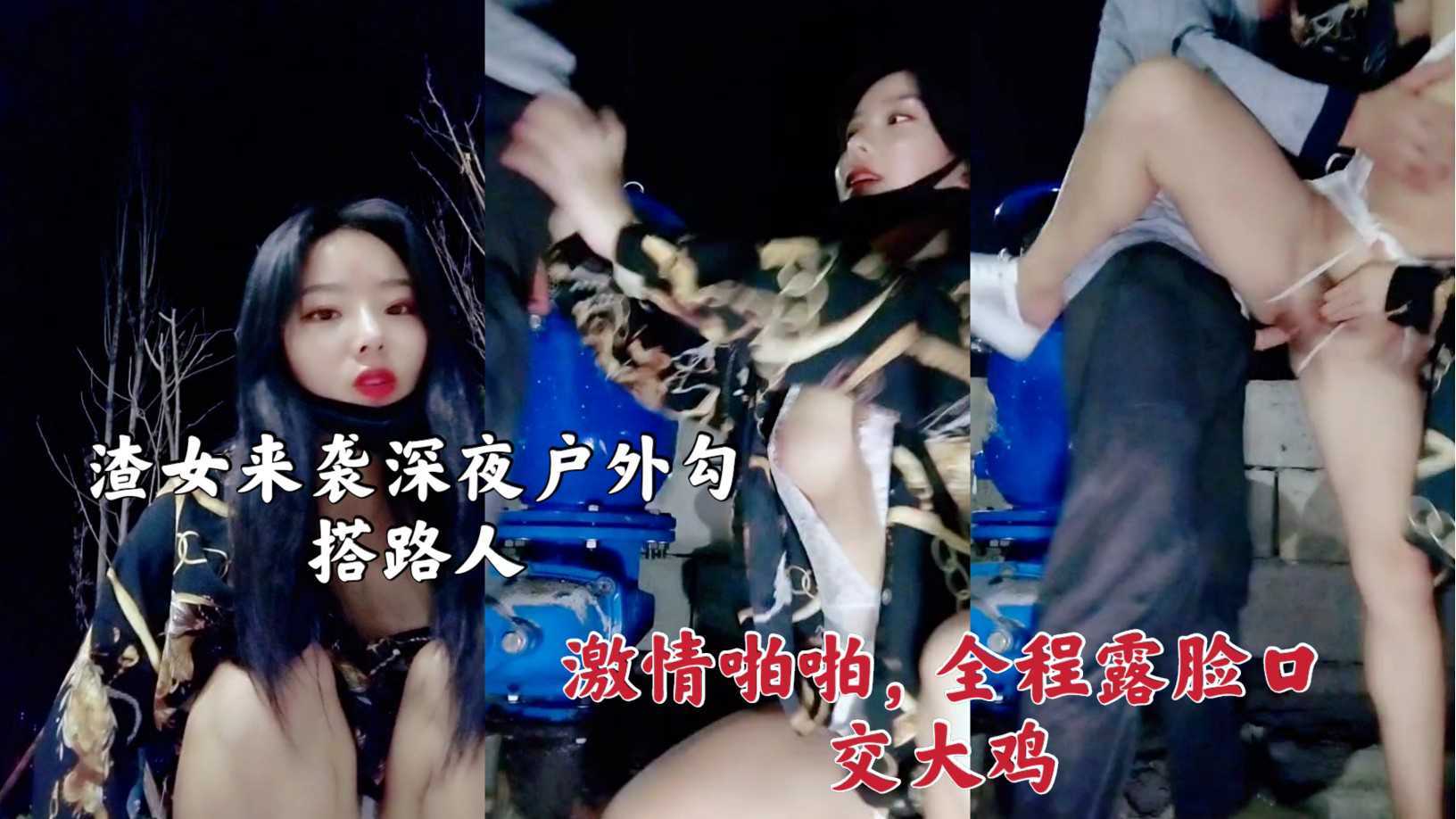 渣女来袭深夜户外勾搭路人激情啪啪，全程露脸口交大鸡巴，衣服都没脱就干上了